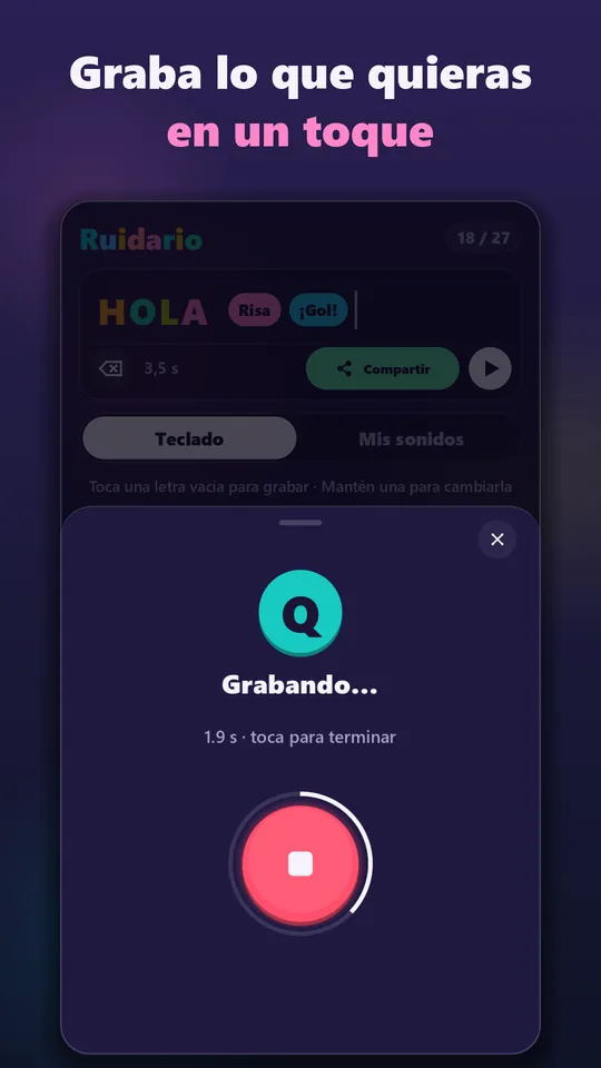 Graba lo que quieras en un toque: la pantalla de grabación de la letra Q.